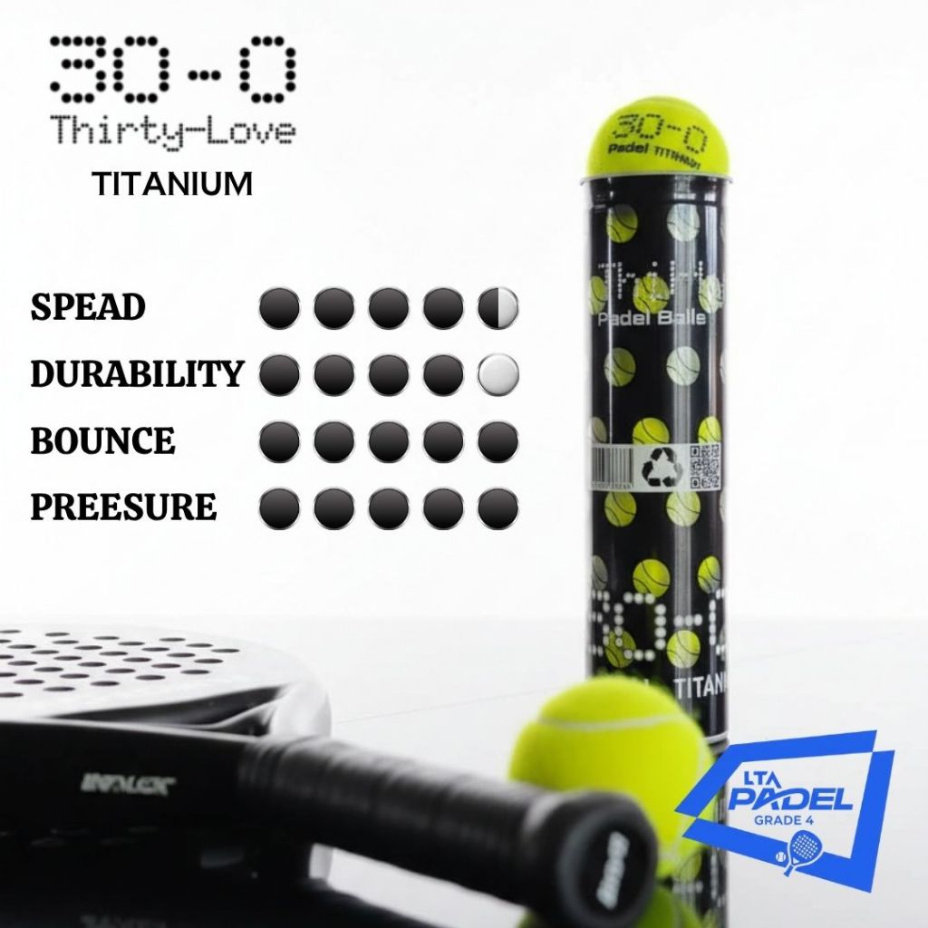 Threethy Love Original Titanium Padel Ball เนื้อหา 4 ชิ้น - 57% ยางขนสัตว์ Padeltennis Premium Stabl