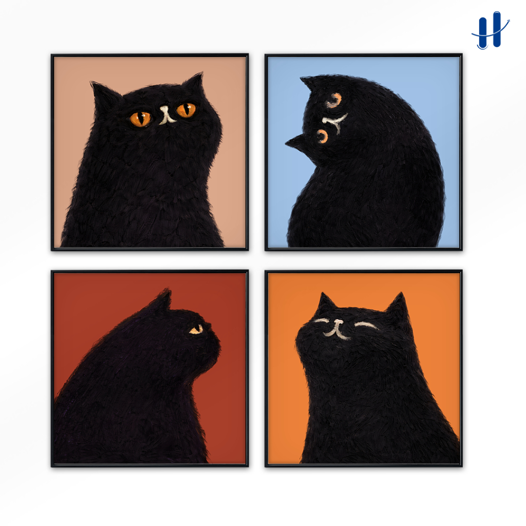Haydecor Aesthetic Cat Wall โปสเตอร์ชุด 4 ชิ้น 20x20 Minimalist Wall Decor ความงามตกแต่งห้อง