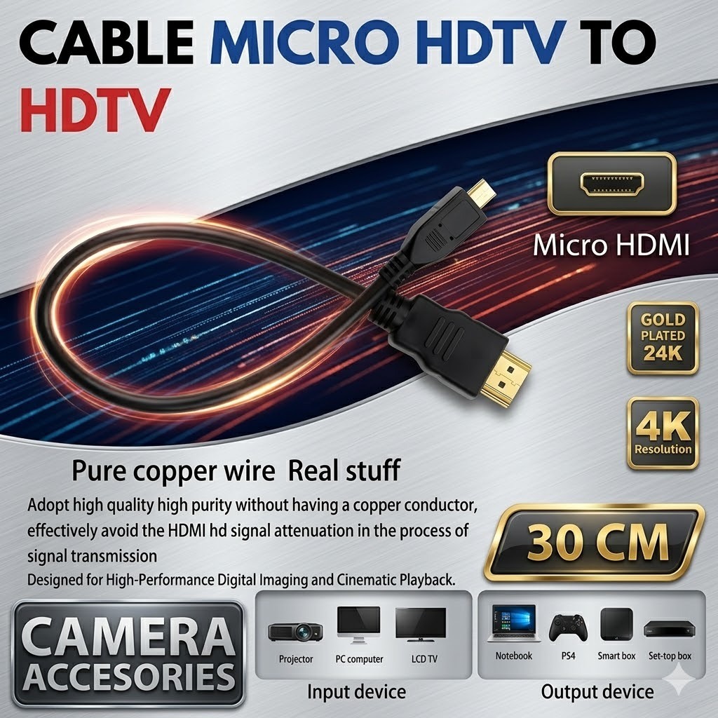 30 ซม.สายกล้อง HDMI micro Sony A7R A7S A77 A5100 A6000 A6500 CX405 HX400V PJ810 RX100 TX30 WX350 QX1
