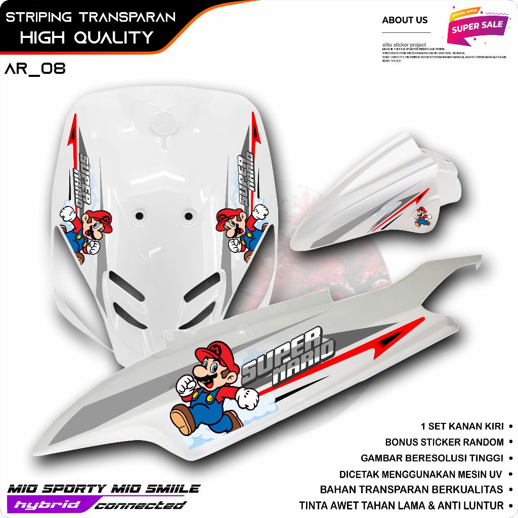 TRANSPARENT VARIATION STRIPING YAMAHA MIO SPORTY MIO SMILLE สติ๊กเกอร์ CARTOON MOTIF SUPER MARIO สติ๊กเกอร์ SIMPLE ภายนอก