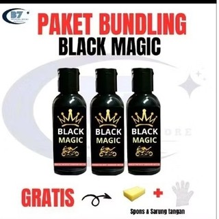 PAKET HEMAT isi 3 BLACK MAGIC PENGHITAM BODY DASHBOARD MOTOR DAN MOBIL 60ML gratis sarung tangan dan spons aplikator