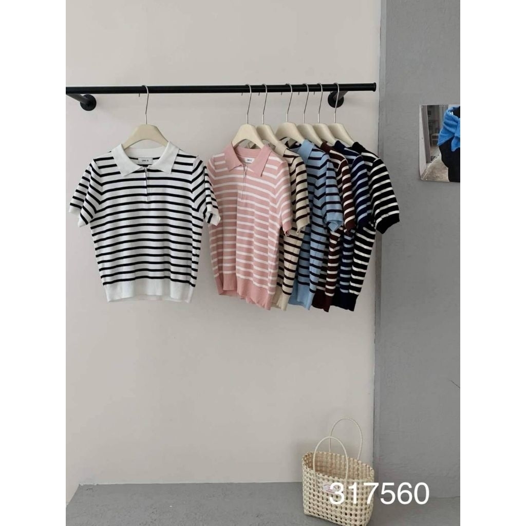 [LC] ONE-K 317560 CASUAL STRIPED KNIT TOP