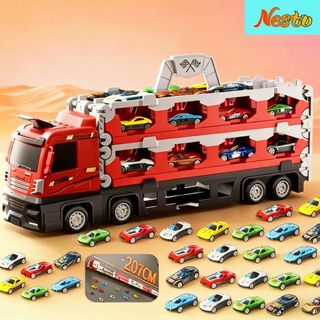 Nesto Mobil Truk Mainan Anak Kontainer Alloy Inertia Storage Dengan Trek Balap Lipat Catapult Deformasi