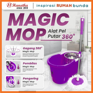 HANASTAR Spin Mop Alat Pel Lantai Pembersih Lantai Bahan Kain Microfiber Otomatis Putar Praktis Magic Mop dengan Ember Bulat Premium + BOX