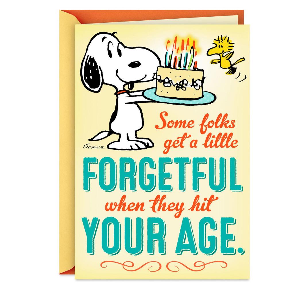 GREETING CARD- HALLMARK- PEANUTS- SNOOPY- FORGETFULL- FUNNY- BIRTHDAY