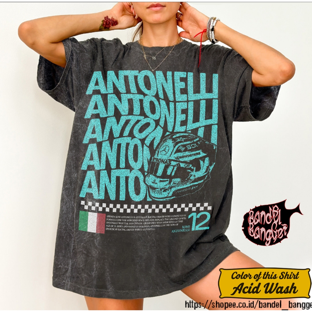เสื้อหมวกกันน็อค Kimi Antonelli | เสื้อเชิ้ตโอเวอร์ไซส์กรดวอช