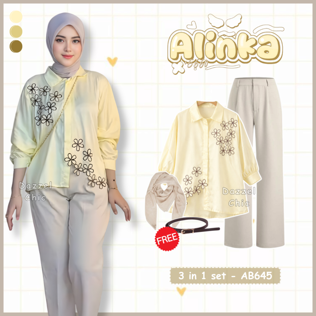 DazzelChic Hangout Kyren 3 In Oneset Korean Style Top (Bella Square+Belt+Blouse+OroPans Pants) ชุดสต