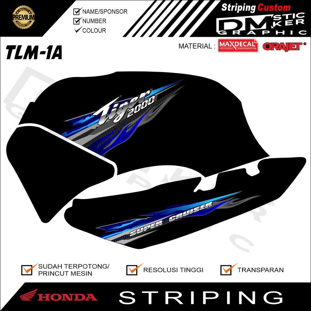 HONDA TIGER 2000 VARIATION STRIPING TIALM FIRE DESIGN PREMIUM MATERIAL OLD TIGER MOTORCYCLE VARIATIO