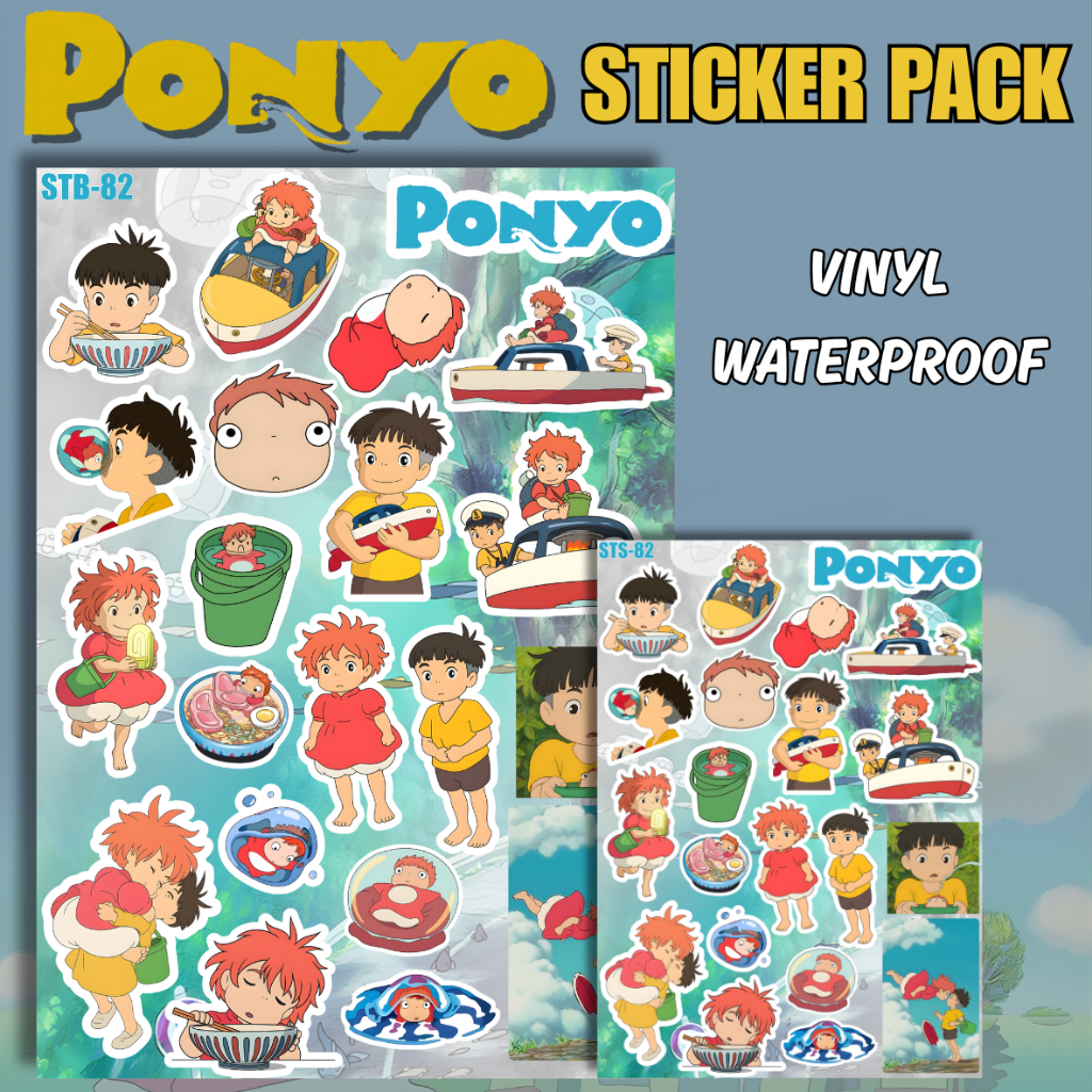 Ponyo สติกเกอร์ไวนิล Glossy Pack พรีเมี่ยมกันน้ํา Anti-Fade อะนิเมะน่ารัก Studio Ghibli แล็ปท็อป Tumbler Notebook Collection