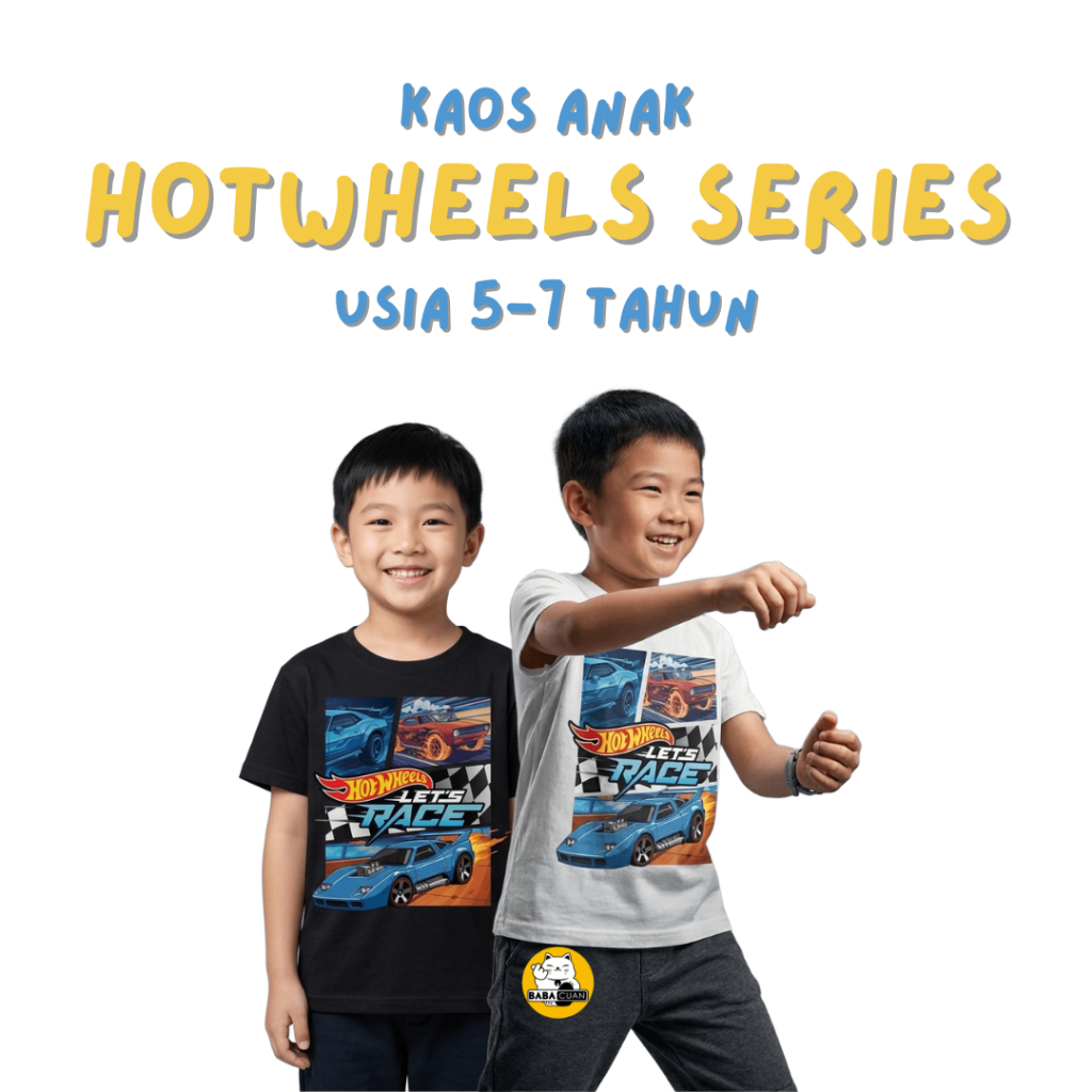 Hotwheels Racing Cars เสื้อยืดเด็กคุณภาพพรีเมี่ยมอายุ 5-7 ปี