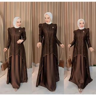 Sakira Dress Gamis Wanita kondangan Terbaru Bahan Silk Premium Mix Brukat Anggun Tampil Mewah