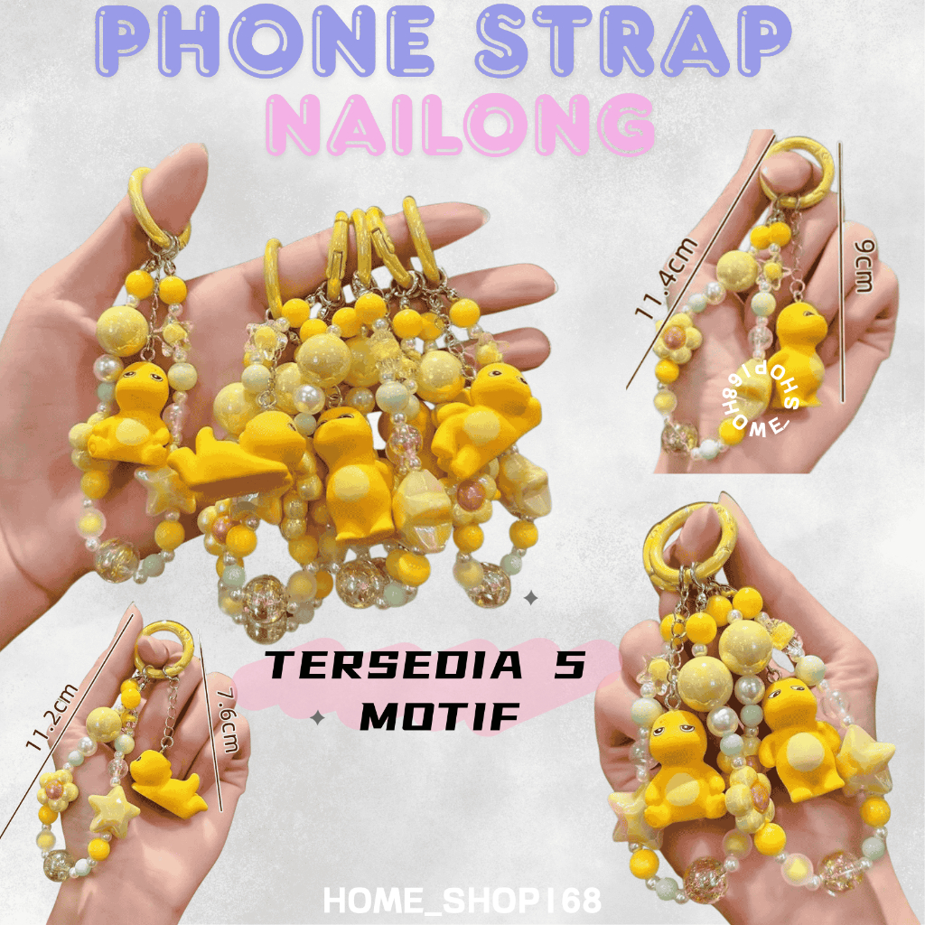 HP GANTUNGAN Nailong Motif Phone Strap Nailong Bead Dino Yellow ที่วางโทรศัพท์น่ารัก