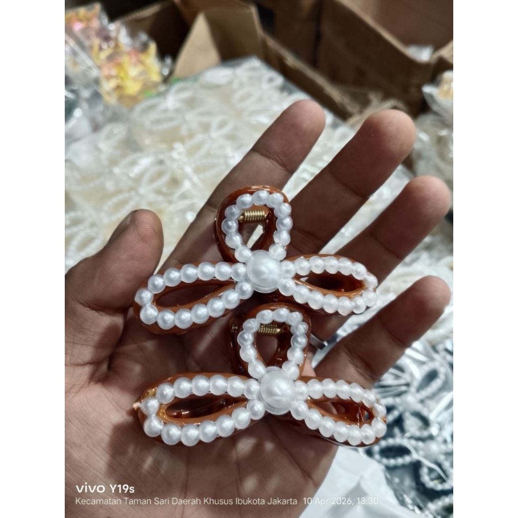 (CONTENTS 12PCS) คลิปหนีบสี PEARL RIBBON SALON