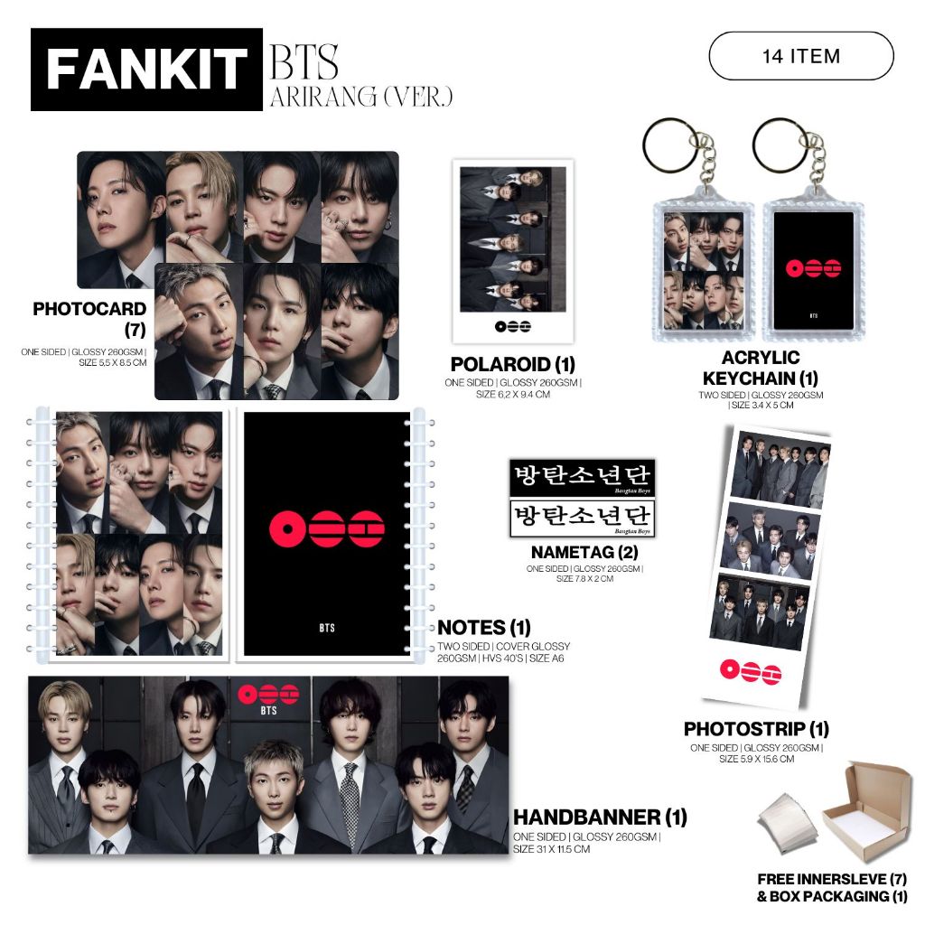FANKIT ARMY ARIRANG 14 รายการ KPOP UNOFFICIAL JIN SUGA JHOPE JIMIN JUNGKOOK RM TAEHYUNG