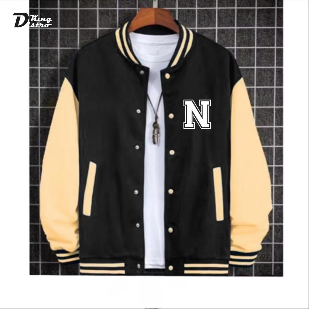 Varsity Baseball Jacket Button FONT N WHITE Premium Button Baseball Jacket ผู้ชายผู้หญิงล่าสุดเสื้อแ