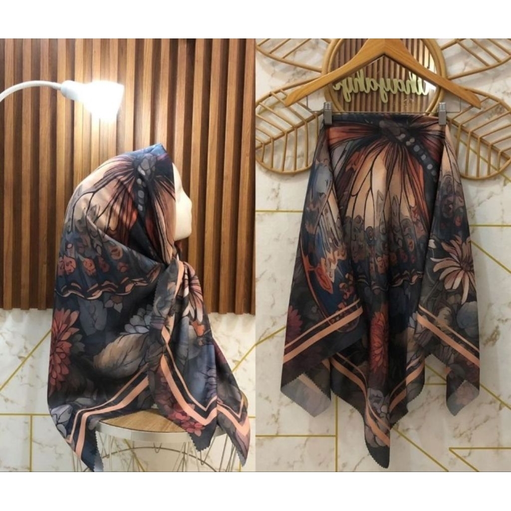 SQUARE VEIL WITH SUBLIMIE MOTIF 349 ดอกไม้อิฐสีดํา