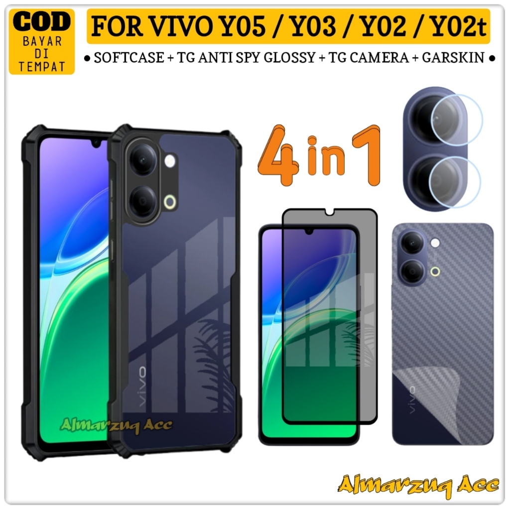 Vivo Y05 Y03 Y02 Y02t Softcase Package Anti-Scratch Casing Full Tempered Glass Camera Garskin