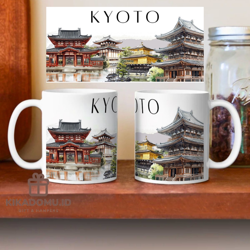 Kyoto Clipart สีน้ําเมืองทั่วโลก Landmark ปลายทาง Fushimi Inari Qaisha ญี่ปุ่นแก้วกาแฟเซรามิค Grift 