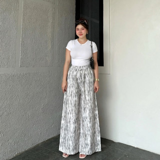 Everyday Pants - Motif Abstrak - Celana Panjang Wanita Baggy Kantor Kuliah - Kulot Pinstripe - Celana Formal Casual Wanita Loose Basic