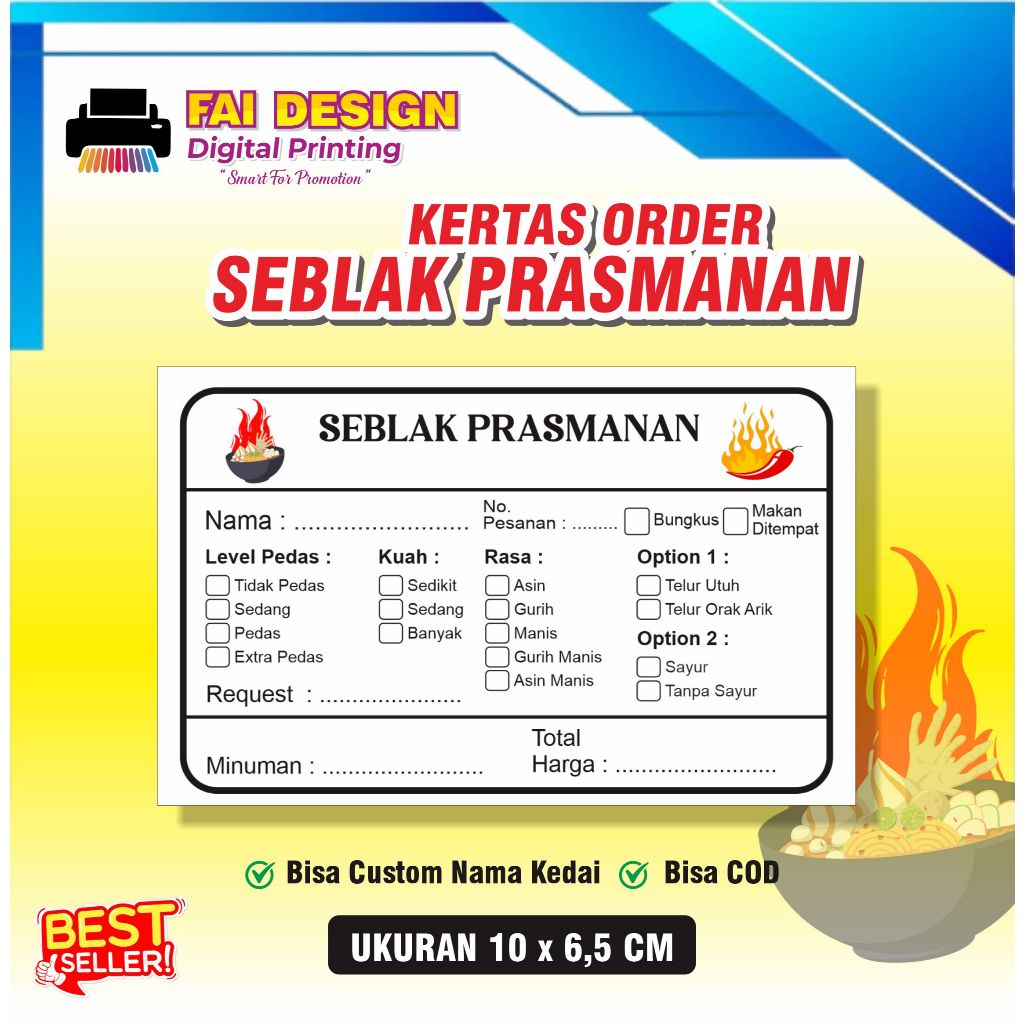 กระดาษ Seblak (100 ชิ้น) กระดาษใบเสร็จ Seblak