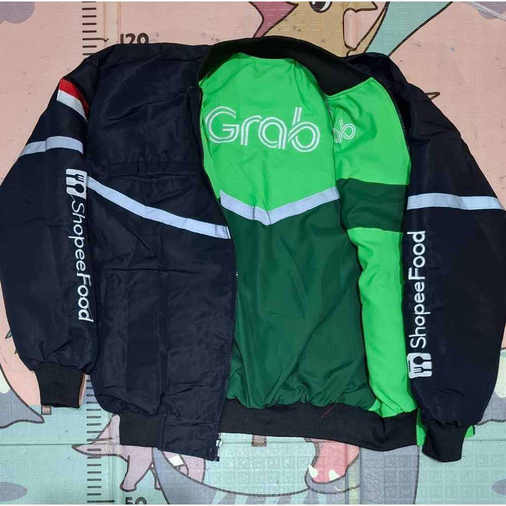 GRAB IJO SOPI แจ็คเก็ตสีดํา COOL BLACK GRAB SOPHI REVERSIBLE JACKET EMBROIDERED กระเป๋า 6 ซิปย้อนกลับ
