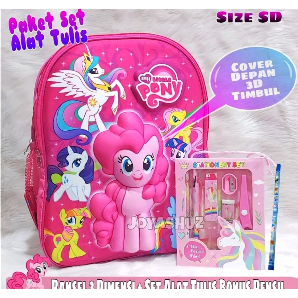 Samaenre_Store - Pony Trolley Bag กระเป๋าเดินทางลายนูน 3D กระเป๋าเป้สะพายหลังเด็กประถม Pony Image Pu