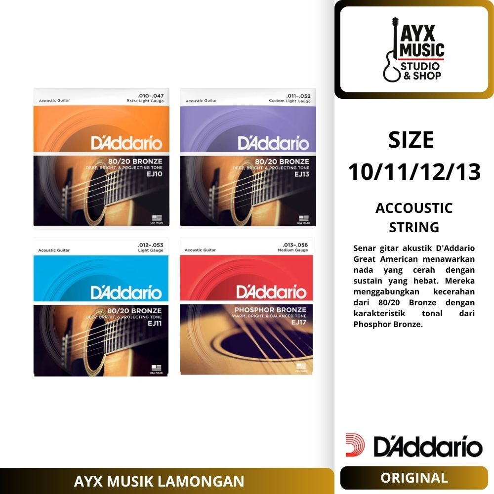 D'ADDARIO สายอะคูสติกดั้งเดิม Daddario | EJ10/EJ11/EJ13/EJ17 | 10-13 | สายกีตาร์โปร่ง [ต้นฉบับ]