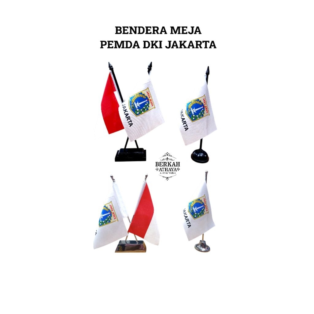 DKI REGIONAL GOVERNMENT TABLE FLAG | JAYA RAYA TABLE FLAG - WOODEN & STAINLESS POLE VARIANT