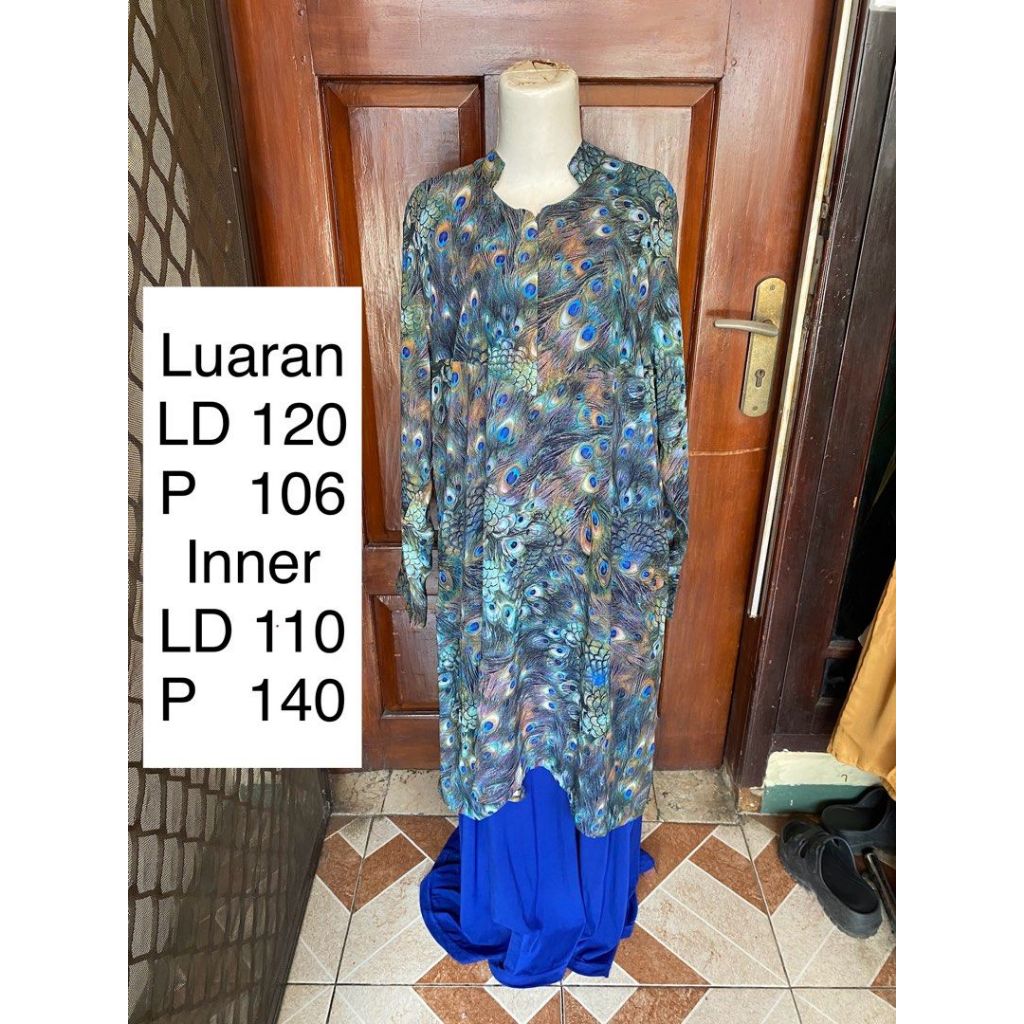 Set Gamis Inner + Outer Nursing Long Maxi Dress Eid Clothes Peacock Motif Luxury Jumbo