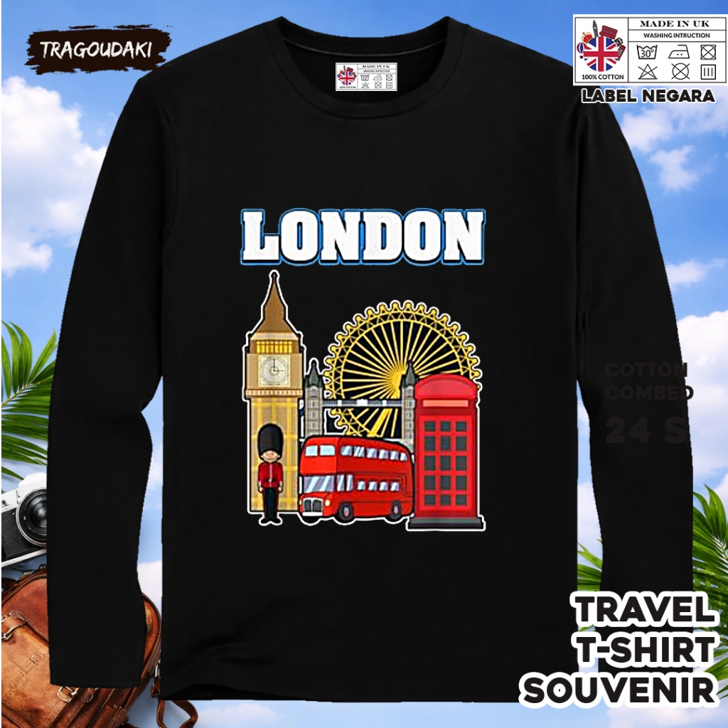 ENGLAND 51 LONG-SLEEVED SOUVENIR เสื้อยืด ENGLAND COUNTRY TAG COTTON 24S ของขวัญพรีเมี่ยม SOUVENIR