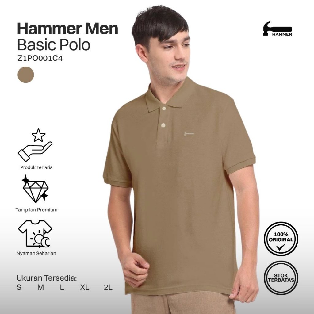 Hammer Men Basic Polo | เสื้อยืดคอปกสีน้ําตาลแขนสั้นปกติสําหรับผู้ชาย Z1PO001C4