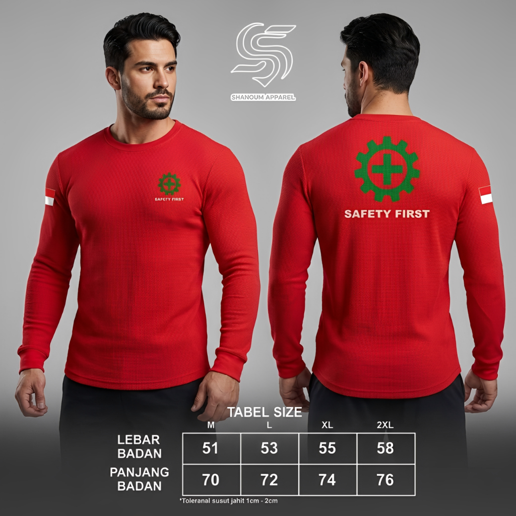 MERAH Long Sleeve Safety First Jersey - Red Safety Work T-Shirt Safety First Field Uniform for Men