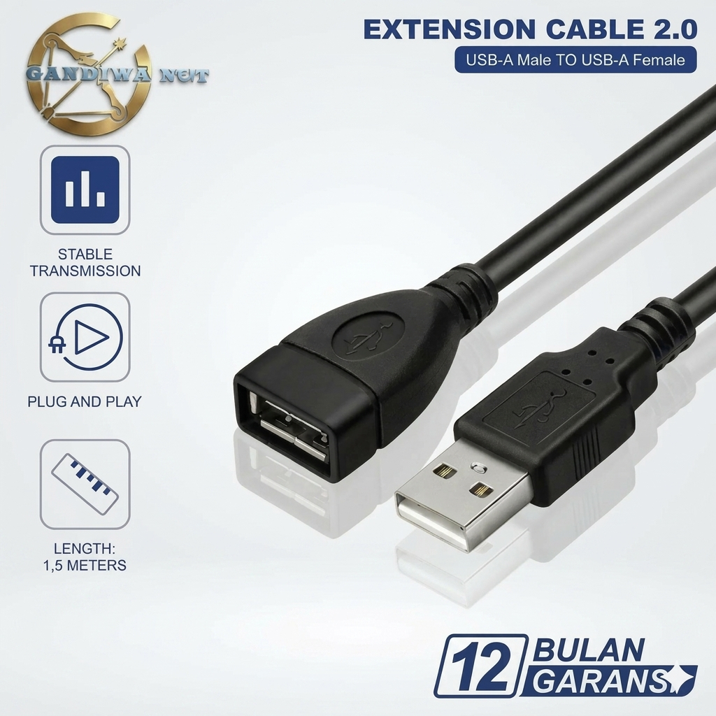 1.5M สีดํา USB Extension Cable ชายหญิง 1.5M USB Extension Cable Connector AM/AF