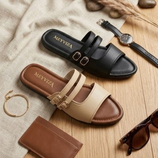 Meyviza MV viola sandal flat wanita terbaru model simpel elegan bantalan empuk