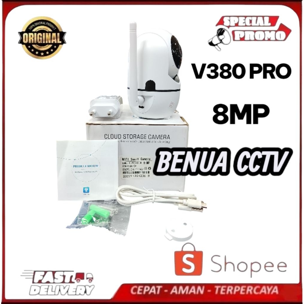 V380 PRO 8MP 360 องศา HD Panorama 3D WiFi Night Vision กล้องวงจรปิดเครือข่ายกล้อง