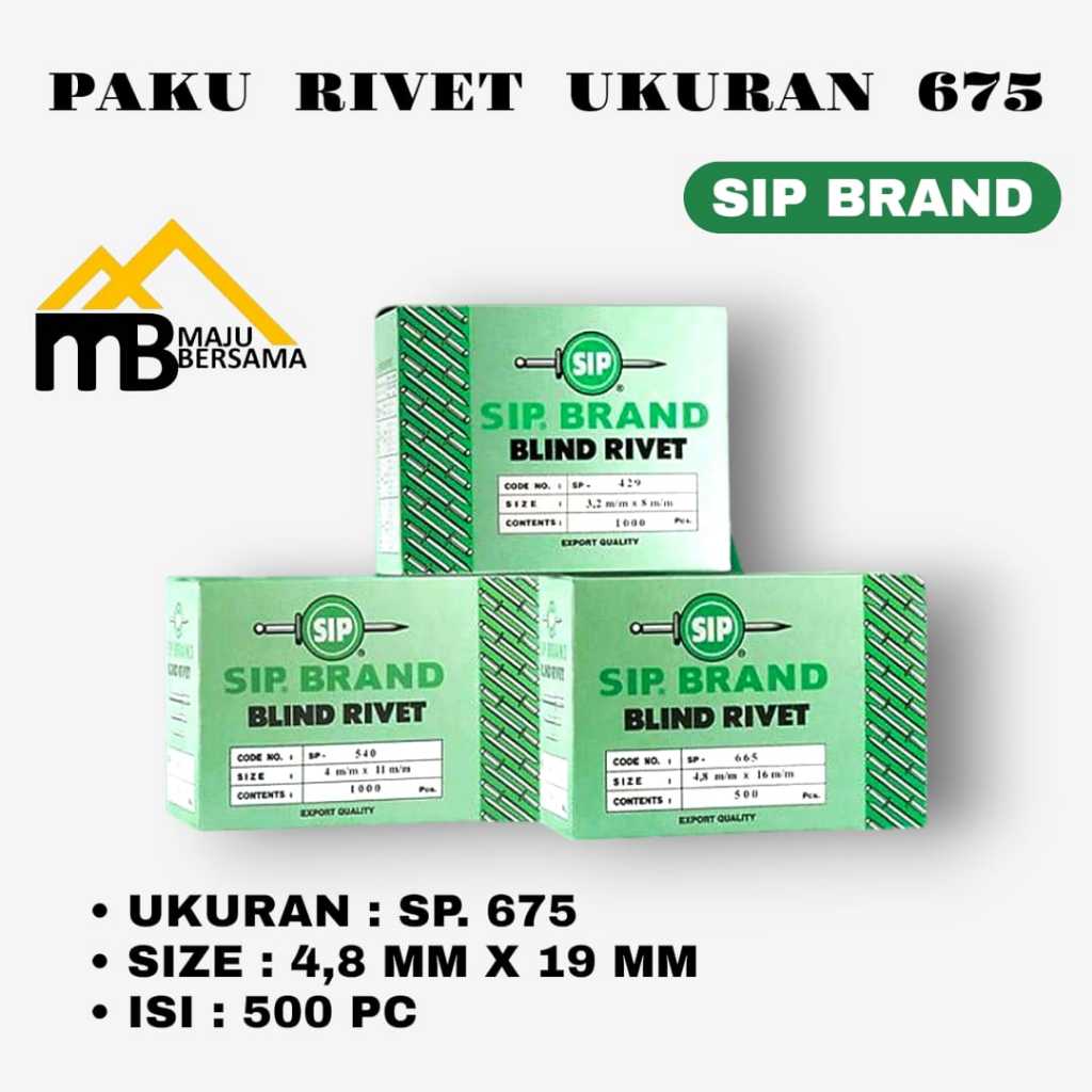 ตะปูรีเวท ยี่ห้อ SIP รหัส SIP. 675 เนื้อหา 500 ชิ้น ขนาด 4.8 มม. x 19 มม