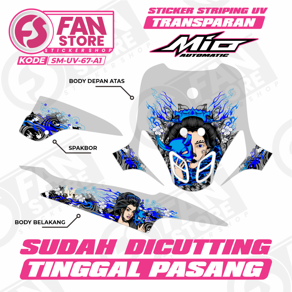 Transparent UV Striping Sticker Texture แล้ว Cut Mio Sporty Lady Anime Motif - UV Striping Mio Sport