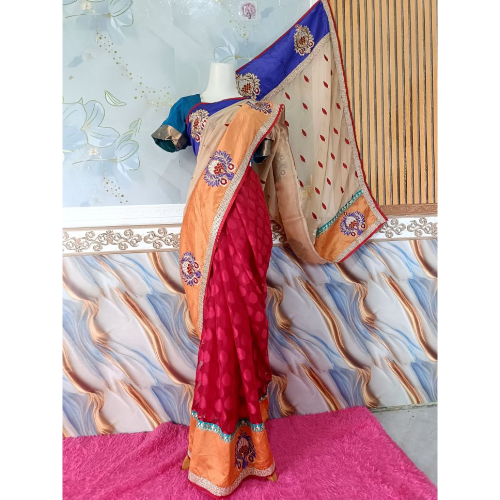 เสื้อผ้า KATUN INDIAN/ SAREE LLIT SHIFON EMBROIDERY MIX LUXURY COTTON/ ฟรี CHLLY