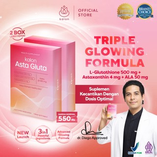 Kalon Asta Gluta | L-Glutathione 500mg + Astaxanthin 4mg + ALA 50mg | Suplemen Kulit Cerah Glowing & Antioksidan BPOM | Suplement Whitening Capsule | Whitening Booster Suplemen Kecantikan