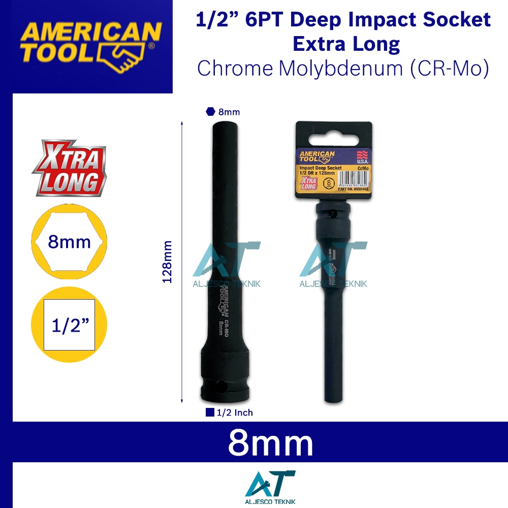 MATA AMERICAN TOOL 1/2 INCH 8MM 8 MM 6PT IMPACT SOCKET WRENCH CR-MO EXTRA LONG SOCKET – DEEP IMPACT 