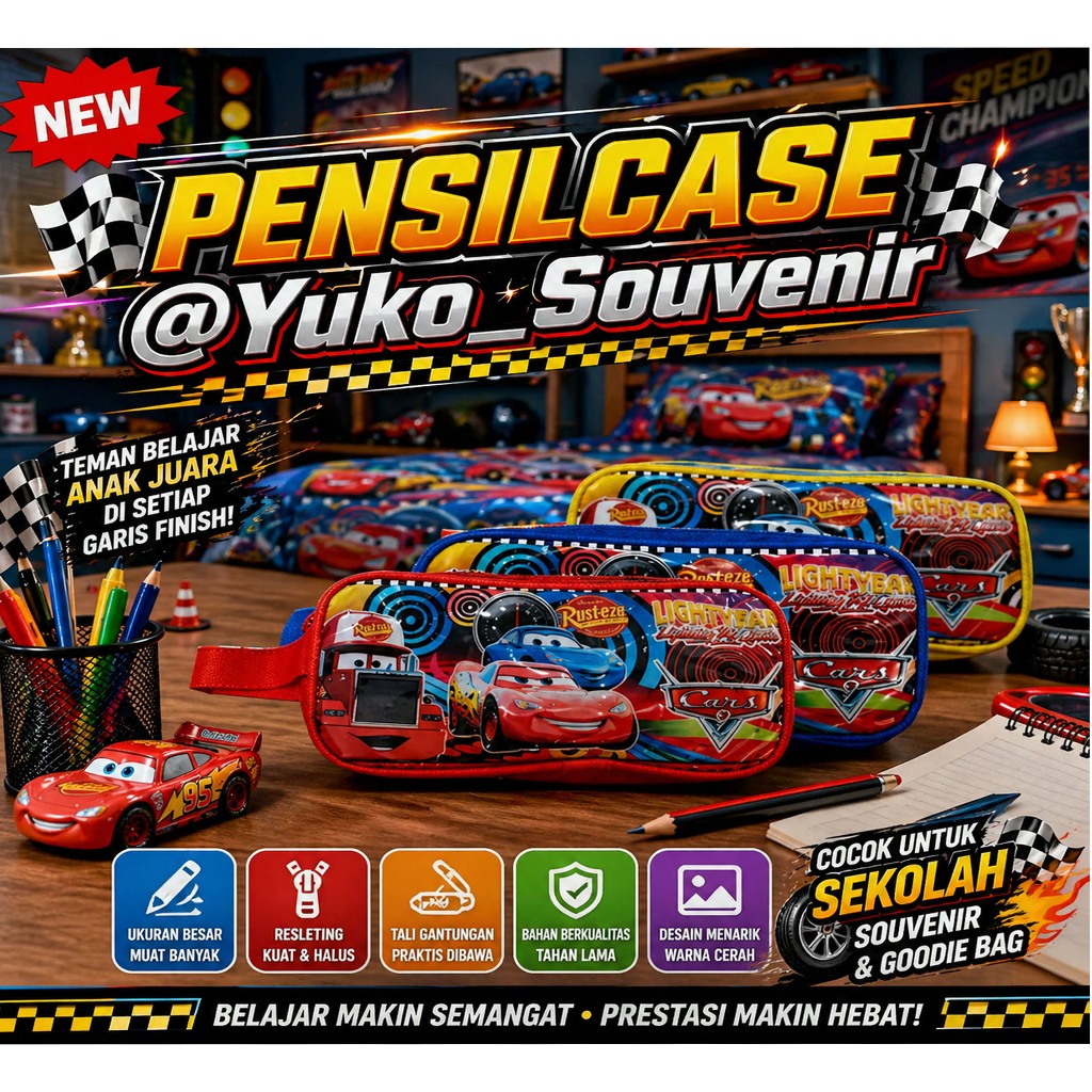 GANTUNGAN Cars Mcqueen กล่องดินสอจัมโบ้ขนาดใหญ่พร้อมสายแขวน
