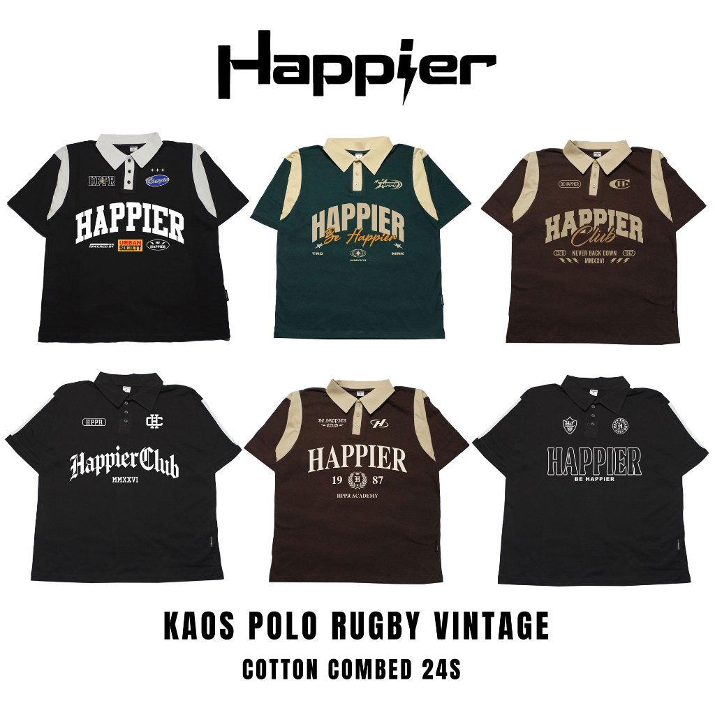 Happier Vintage Rugby Polo Wangki Short Shirt Distro Cotton Combed 24s Premium