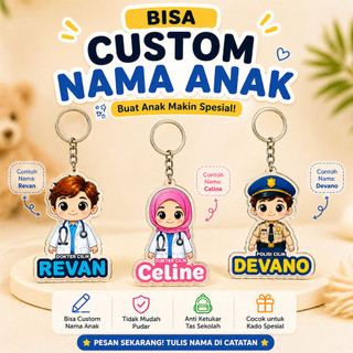 Ganci Akrilik Custom Nama Anak Cocok Untuk Souvenir Hadiah Ulang Tahun Lucu Gantungan Kunci Request Nama Dan Profesi