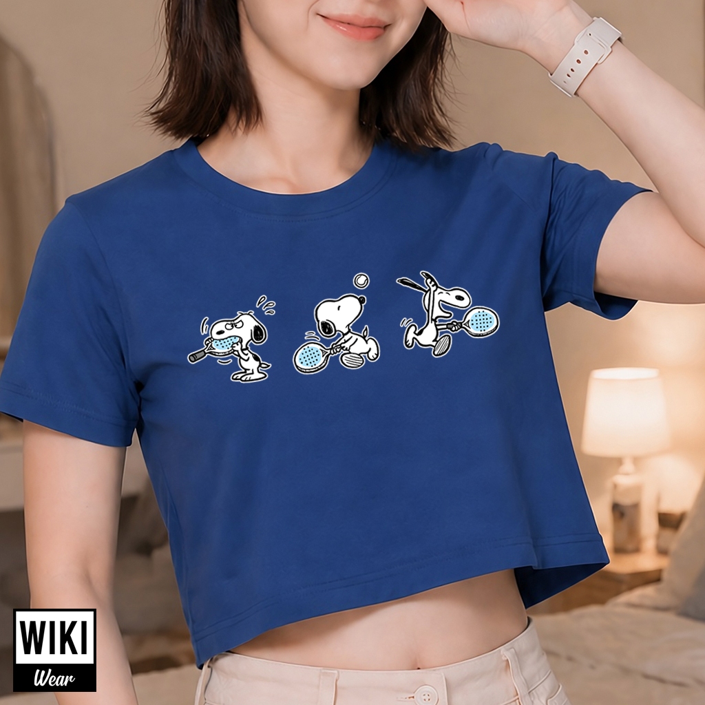 เสื้อครอป Snoopy Padel พื้นฐาน หวีคอตตอน 100%
