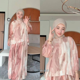 Dara One Set Blous Tangan Karet dan Kulot Rayon Wanita Nyaman Cantik Kekinian Busui Friendly