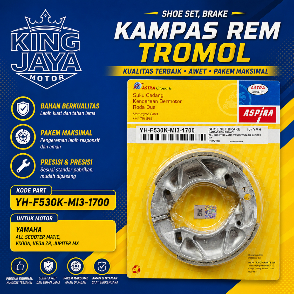 ผ้าเบรค YH-F530K-MI3-11700 ORIGINAL ASPIRA MIO M3, MIO J, MIO, JUPITER MX, VIXION พร้อม SPRINGOUTS