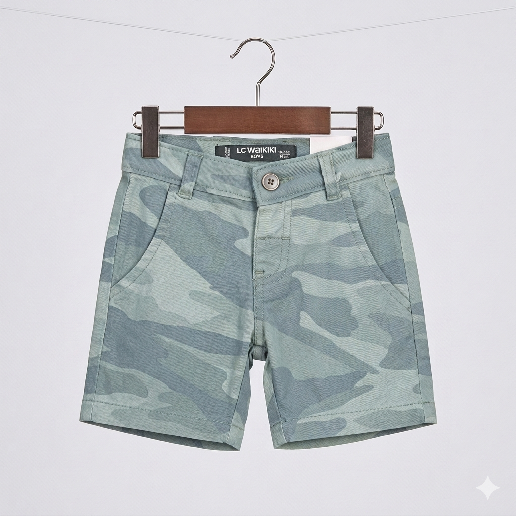 กางเกงขาสั้นเด็กชาย Chino 12 เดือน - 5 ปี Army Green Camouflage Motif LC Waikiki Brand Original ส่งอ
