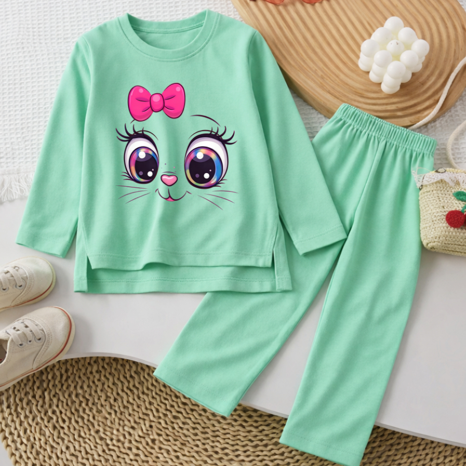 Girls Split T-Shirt Set 4-13 Years Old CUTE EYE Motif