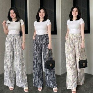 SKYLEA Pants - Motif Abstrak - Celana Panjang Wanita Baggy Kantor Kuliah - Kulot Pinstripe - Celana Formal Casual