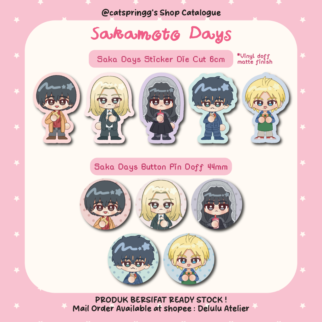 {Catspringg} Sakamoto Days Nagumo Yoichi, Osaragi, Natsuki Seba, Shin, Shishiba Sticker 6cm & Pin 44